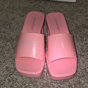 Madden Girl Glossy Bubblegum Pink Slide Mules